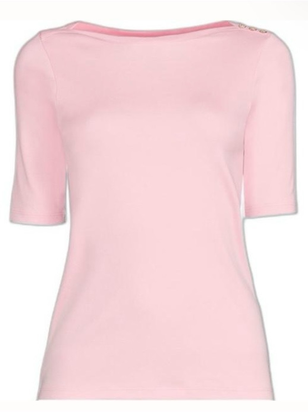 Lands’ End Supima Cotton Boatneck Button Shoulder Tee M Light Rose Pink
